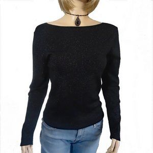 NWT Tahari Lightweight Long Sleeve Sweater Silver Metallic Accent Size Large